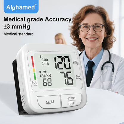 Blood Pressure Monitor Upper Arm Wrist Digital BP Machine LCD Backlit Display 2x90 Memory Arrhythmia Detection Home Use Portable Accurate Heart Rate Monitor with Adult Cuff 5.3-8.4 Inch