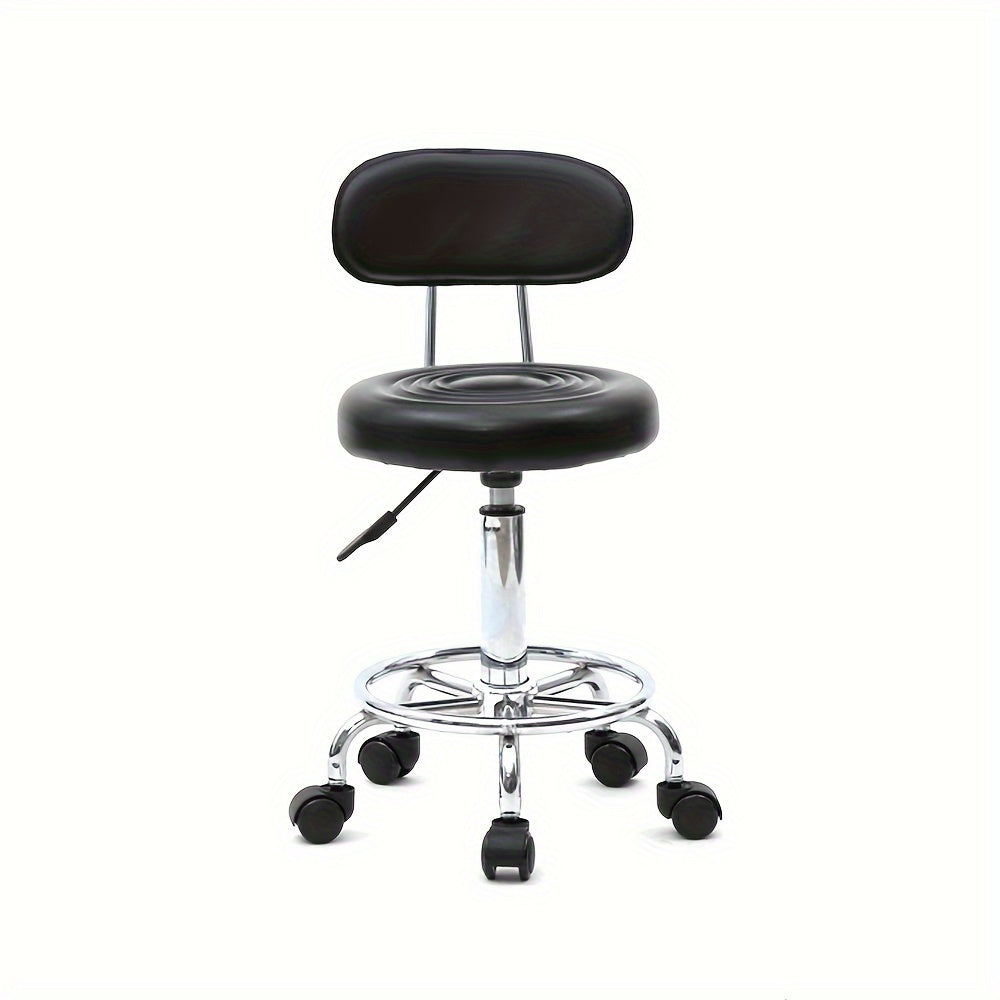 Cushioned Salon Stool with Backrest & Adjustable Height 18.9"-22.8" - Round 360° Swivel Chair for Hair Salon Spa Barbershop Office Home, Chrome Base, Black