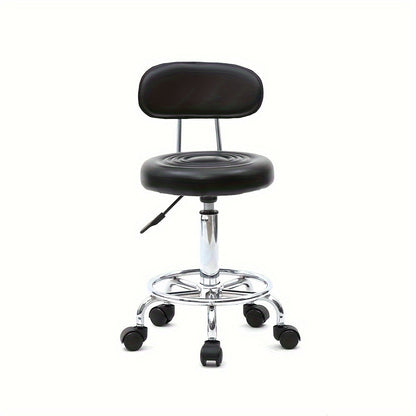 Cushioned Salon Stool with Backrest & Adjustable Height 18.9"-22.8" - Round 360° Swivel Chair for Hair Salon Spa Barbershop Office Home, Chrome Base, Black