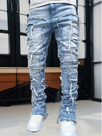 Men's Slim Fit Jeans - Classic Wash Distressed Travel 392485