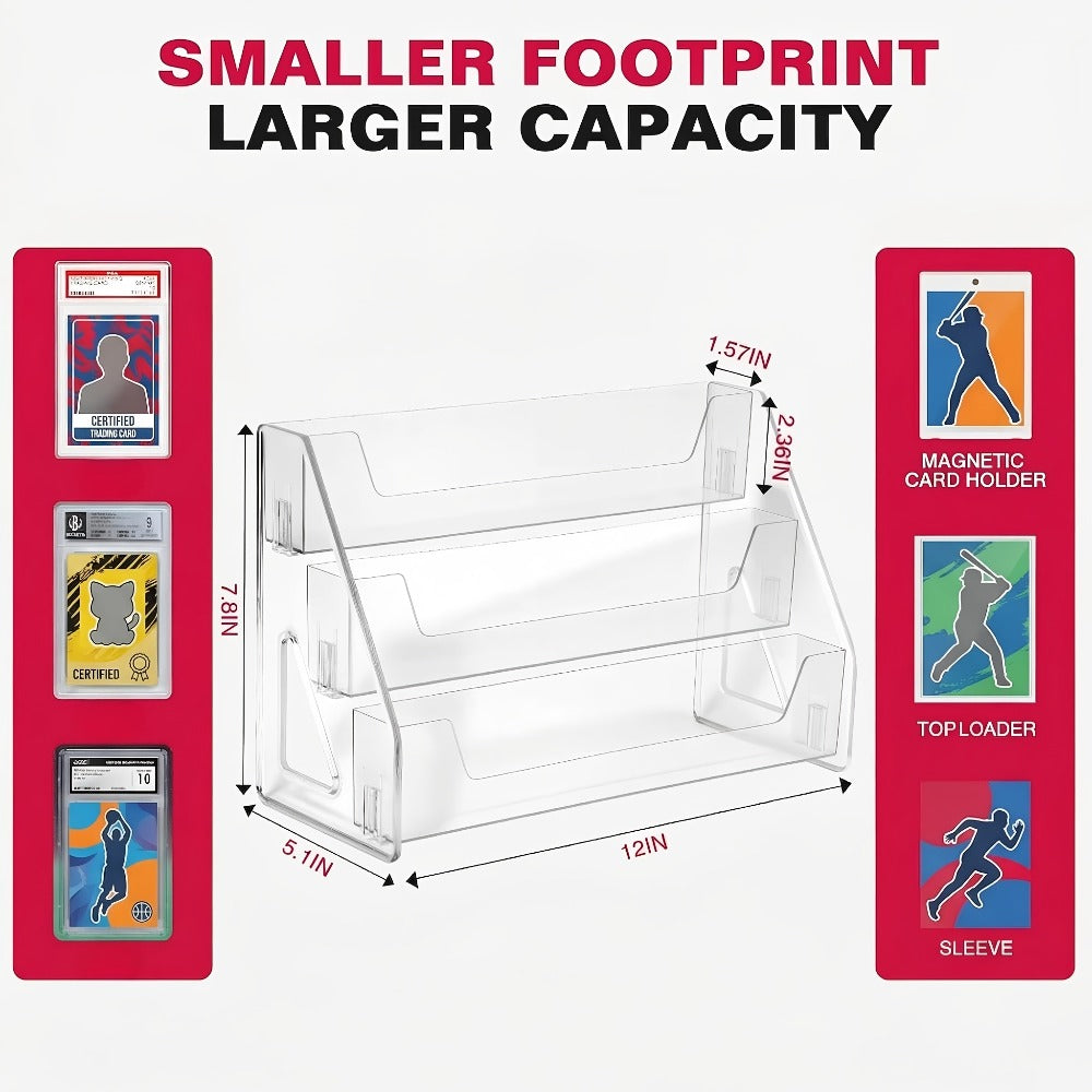PSA BGS SGC Graded Card Display Stand – 3 or 5-Tier Vertical Collectible Card Showcase, Snap-In Assembly No Tools Desktop Holder for Baseball Basketball Pokemon MTG Trading Cards