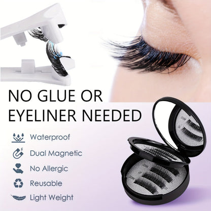Waterproof 3D Magnetic Lashes 8Pcs Reusable Double Strip False Eyelashes Set with Clips & Glue – Natural Look for Women, Daily Wear, Parties & Special Occasions