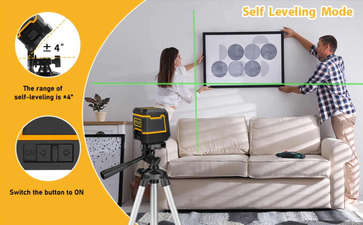 Green Laser Level Self-Leveling with Tripod – Horizontal & Vertical Cross Line Laser for Construction, Tiling, Home Renovation & Interior Decoration