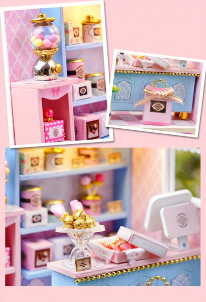 DIY Miniature Shop Dollhouse Kit with Dust Cover – Wooden Mini Store Assembly Set, 4 Themes Sakura Noodles Candy Atelier Coffee, Creative Home Decor Display Gift for Adults & Teens Birthday Christmas