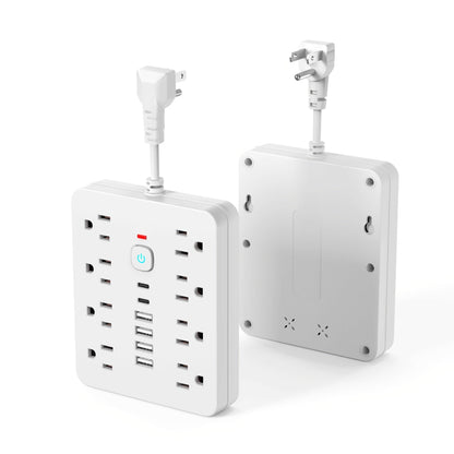 Power Strip Surge Protector 14-in-1 with 8 AC Outlets, 4 USB & 2 Type-C Ports – Flat Plug Space-Saving Extension Cord, Compact Multi-Plug Outlet Expander for Home Office Desk & Kitchen