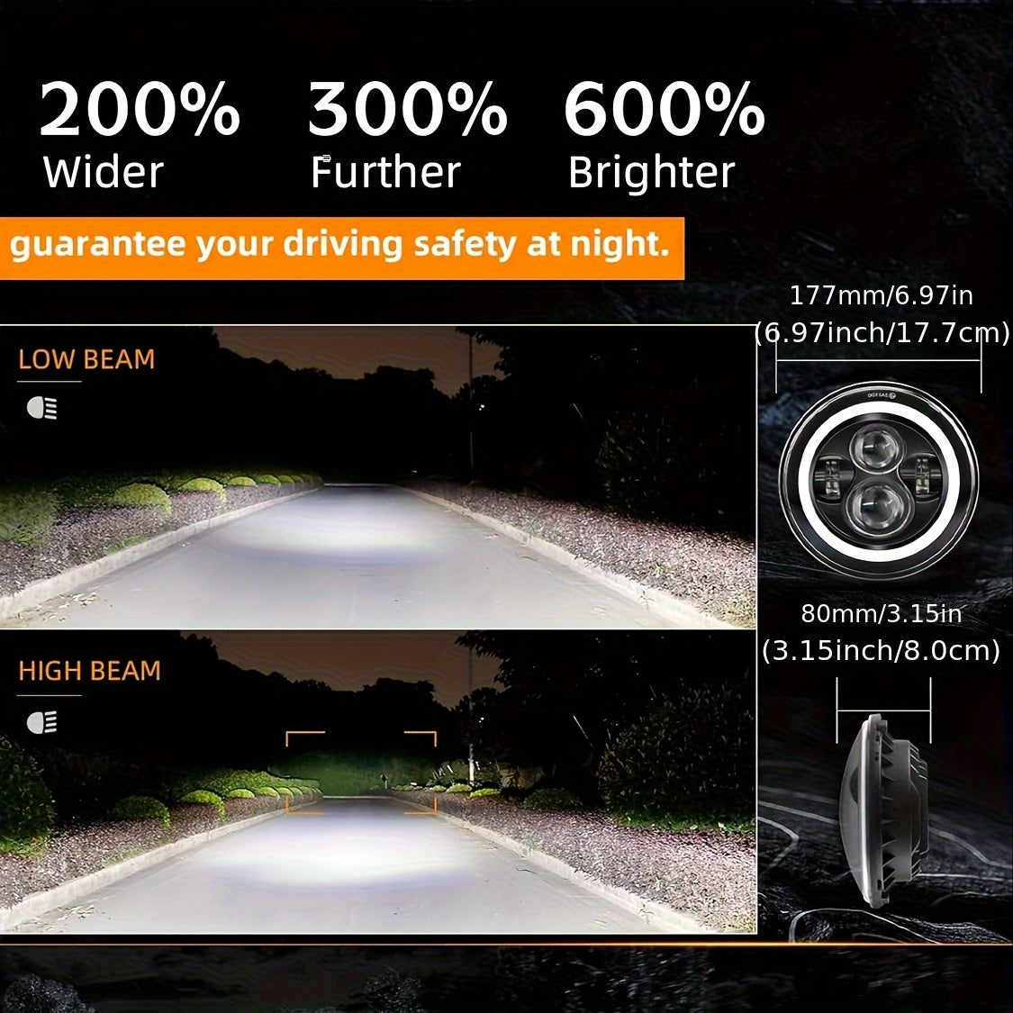 2pcs 7 Inch Round LED Headlight with Clourful Drl And Amber/Blue/Green/Red/Pink Turn Signal, High/low Beam Approved for JEEP for Wrangler JK TJ CJ