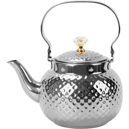 Hammered Tea Kettle Stainless Steel – 40.58oz Stovetop Teapot with Strainer for Loose Leaf Tea, Coffee & Milk, Classic Hammered Design, Outdoor & Travel Friendly, Premium Tea Gift – Gold, Silver