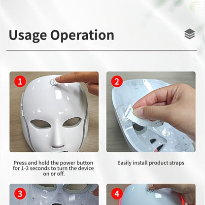 7-Color LED Light Therapy Facial Mask Device – Skincare Beauty Tool for Face & Neck, USB Rechargeable, Anti-Aging Red Light, Acne Blue Light, Skin Rejuvenation Gift