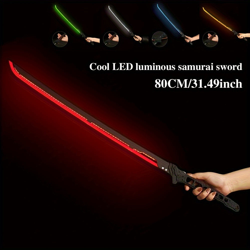 LED Samurai Sword Cyberpunk Glowing Katana 80cm – Acrylic Light-Up Blade for Halloween Costume Party Cosplay Sci-Fi Anime Props, Rechargeable Cool Gift for Teens & Adults, 5 Colors
