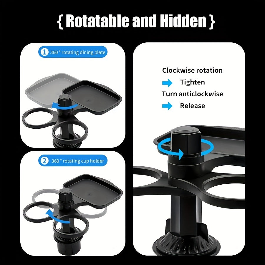 1pc, a Multifunctional 3-In-1 Car Cup Holder, Vehicle Phone Holder Tray Dining Plate, a Versatile Small Dining Table, Car Drink Coffee Burger Cup Holder, Made of ABS Material, Featuring a Stable And Expandable Base, Is an Essential Travel Item for D