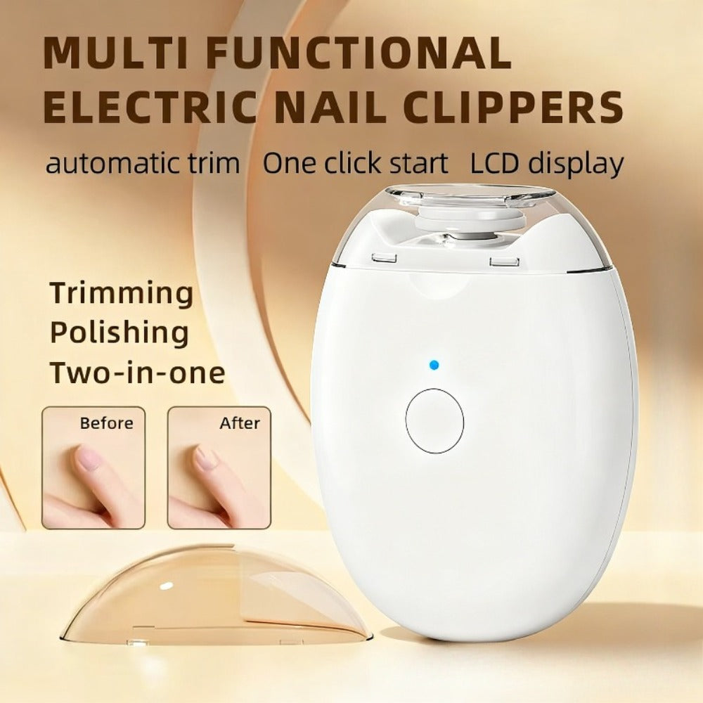 Electric Nail Clipper 2-in-1 Rechargeable USB Nail Trimmer Grinder Polisher Multifunctional Nail Care Tool for Adults 500mAh Lithium Battery Integrated Trimming Polishing Home Travel White
