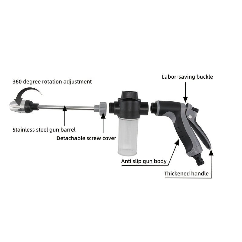 High-Pressure Car Wash Gun with Extended Spray Rod, Durable Hose Nozzle, Adjustable Spray And Leak-Proof Design, Suitable for Washing Trucks/Suvs/Rvs And Cleaning Driveways, Decks, And Gardens, Without Battery