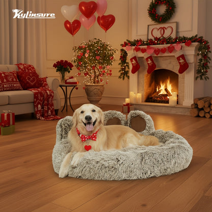 Dog Bed Cat Bed Bear Paw Shaped Donut – Calming Round Plush Pet Mattress, Warm & Soft Cuddler Bed for Dogs and Cats, Includes Pet Scarf, Sizes S to 2XL, Colors: Coffee, Pink, Grey, Brown