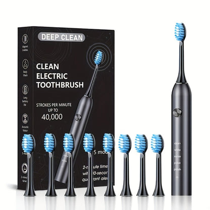 Sonic Electric Toothbrush – 5 Vibration Modes, Soft Bristle, Type-C Fast Charging, Waterproof, Deep Clean & Teeth Whitening Rechargeable Power Toothbrush for Men & Women, 4 or 8 Brush Heads