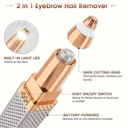 Facial Hair Trimmer for Women — 2-in-1 Electric Eyebrow Trimmer & Painless Lip Hair Remover | Precision Face Hair Removal Device for Eyebrows, Upper Lip, Chin & Body | Compact Portable Grooming Tool | 2-Pack (Gold & Pink)