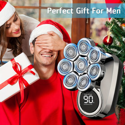 Bald Head Shaver for Men 5-in-1 8D Electric Razor — Multi-Directional Floating Blades with Beard Grooming Kit, Rechargeable Cordless Men's Grooming Set, Smooth Close Shave, Gift for Him (Silver / 9D Options)