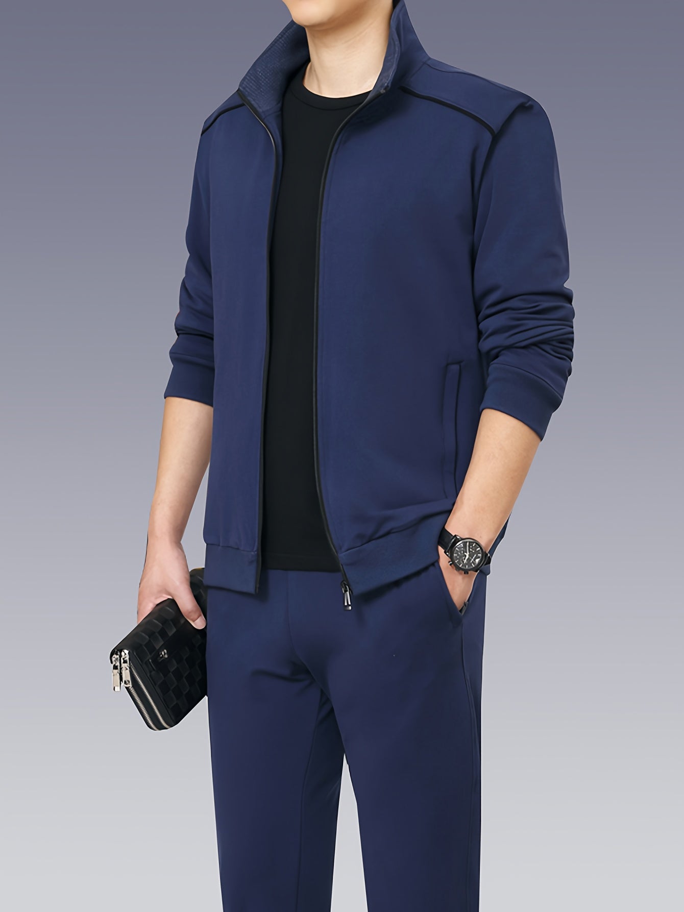 Men's Stand Collar Zip-Up Jacket - Regular Fit Transitional Layer
