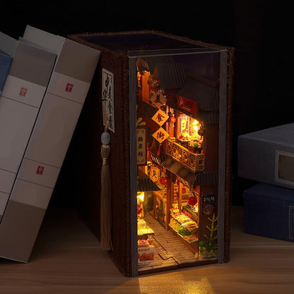 Book Nook Kit Chinese Food Street Miniature Dollhouse 3D Wooden Puzzle Bookshelf Insert DIY Model Building Set for Adults Teens – No Glue Needed Birthday Christmas Housewarming Gift