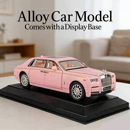 Collectible Diecast Car Model Zinc Alloy with Display Base & Openable Doors – Highly Detailed Static Decoration for Home Office Desk, Gift for Car Enthusiasts (White / Black / Pink)