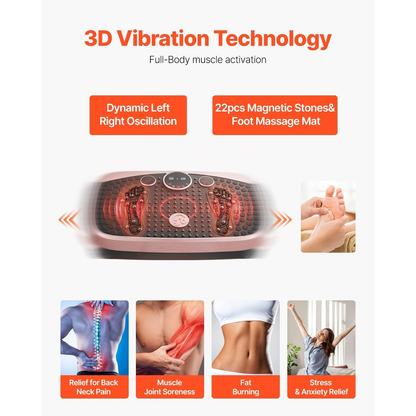 Vibration Plate Exercise Machine 3D – 99 Intensity Levels, 22 Magnetic Acupoints, Foot Massage Mat, 265 lbs Capacity, Remote Control & 2 Resistance Bands for Full Body Fitness