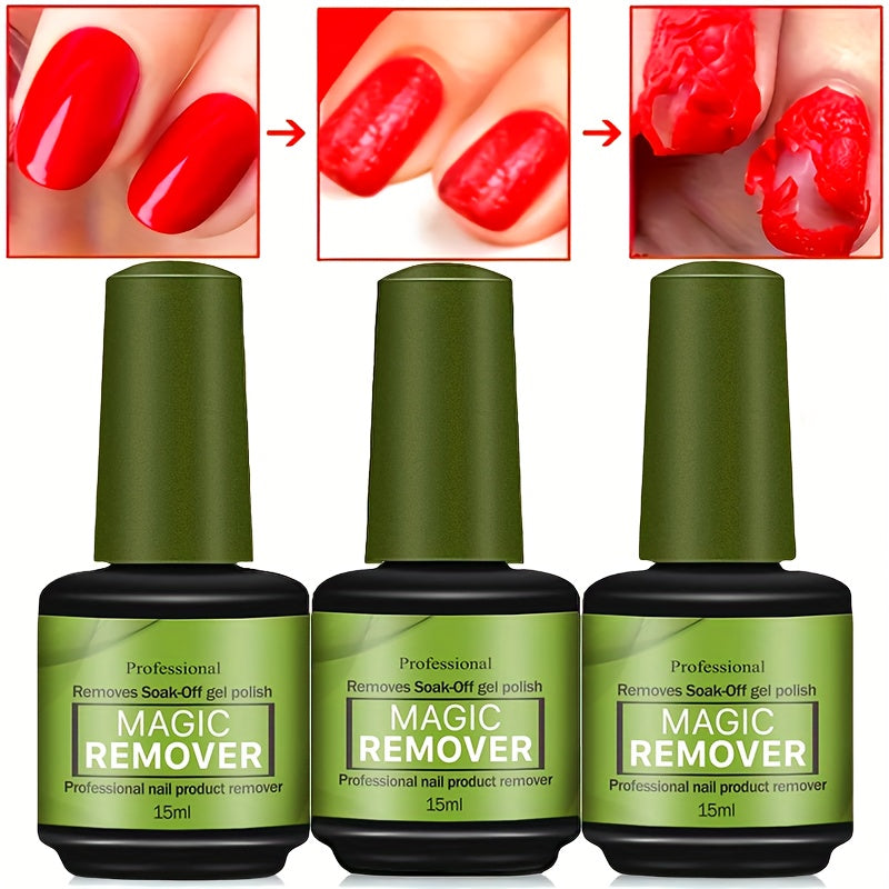 Gel Nail Polish Remover 3pcs Set – Soak Off Gel Nails, Nail Glue & Acrylic Nails in 2-3 Minutes | Fast Gentle Formula for Home DIY & Salon Use | Nail Care Kit for Women & Men