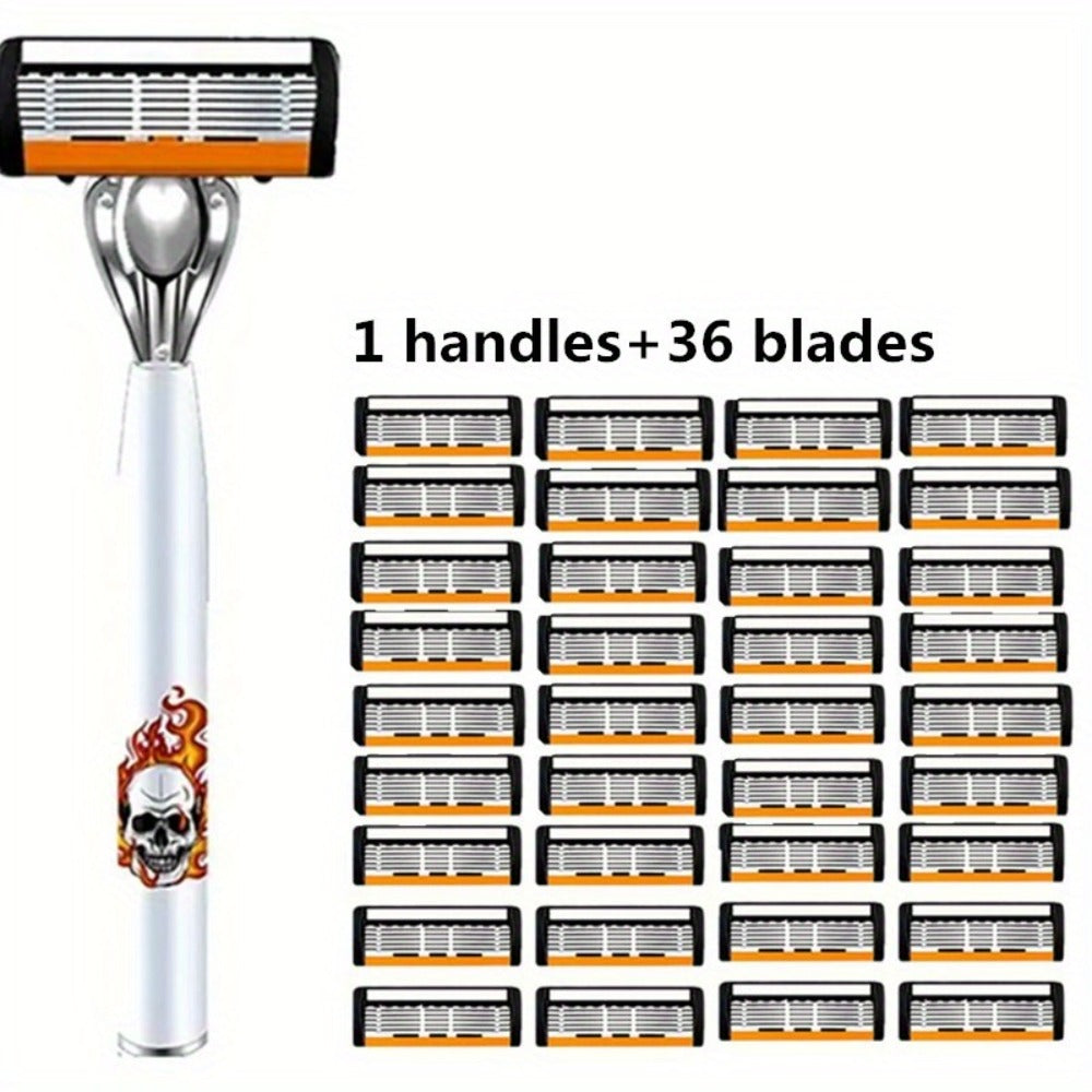 Men's Safety Razor with Replacement Blades - Anti-Slip Stainless Steel Handle Shaver for Beard & Sideburns, Classic Style Wet Shaving Razor, Multiple Blade Bundle Options