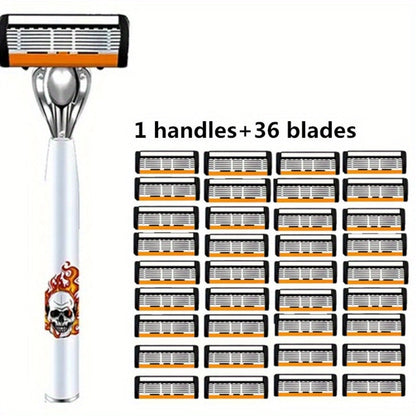 Men's Safety Razor with Replacement Blades - Anti-Slip Stainless Steel Handle Shaver for Beard & Sideburns, Classic Style Wet Shaving Razor, Multiple Blade Bundle Options