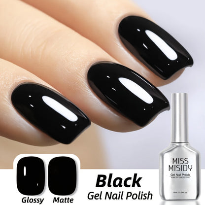 Odorless Gel Nail Polish Black & White 0.54oz MISS MISIDY Soak-Off UV LED Durable High Gloss – Self-Leveling Easy Application for Salon & Home Manicure Pedicure, Classic Minimalist Nail Art Gift for Women