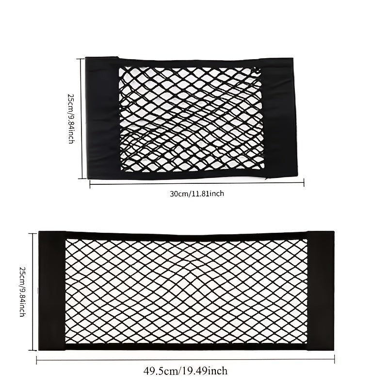 Heavy-duty Car Trunk Organizer, Double-layer Mesh Storage Bag with Elastic Edges and Hook-and-loop Fasteners - Suitable for SUVs, Sedans, Trucks - Securely Holds Bottles, Tools, Fire Extinguishers - Easy-to-install Car Interior Accessory