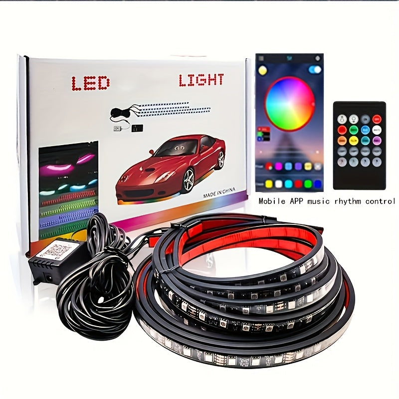 4-Car RGB 8-Color Sound Music Feature And Wireless Remote Control Underbody Light Bar for Car SUV Truck Application Control Music Mode Car Underlight Bar, Underglow LED Light Kit, Without Battery