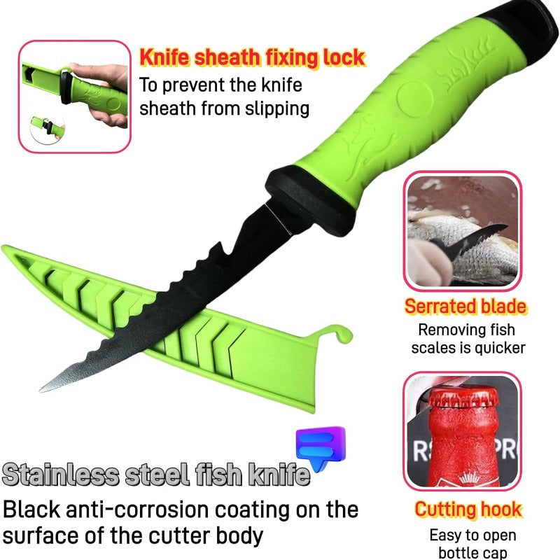 Stainless Steel Fishing Knife Set 3-Piece – 4.5 to 6.5 Inch Fish Fillet Knives for Camping, Fishing & Outdoor Use, Professional Fishing Tackle Tool Set, Ideal Fishing Gift for Men (Green)