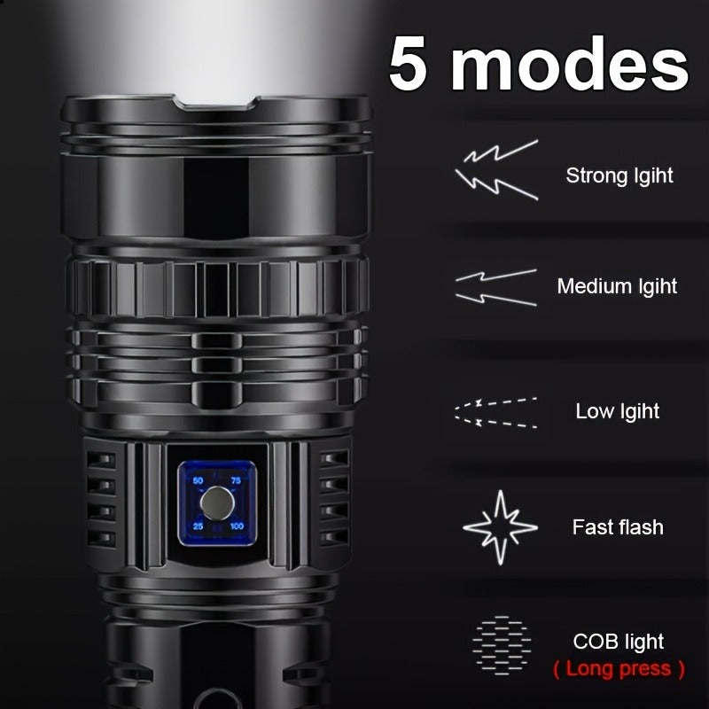 Survival Flashlight with Fire Starter Fresnel Lens 26650 Lithium Battery High Lumen for Wilderness Camping Hunting Fishing Emergency