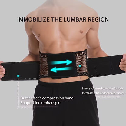 Lumbar Support Belt with Copper Compression – Breathable Lower Back Brace for Men & Women, Adjustable Hook-Loop Waist Support for Heavy Lifting Work Workout Gym, S to 4XL