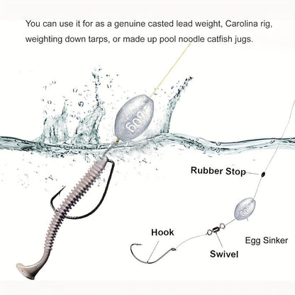 Lead Sinker Egg Weight Fishing Rig – Oval Elliptical Bass Casting Worm Bullet Tackle, Compatible with Saltwater & Freshwater Fishing, Ideal for Bass, Carp & Bottom Fishing