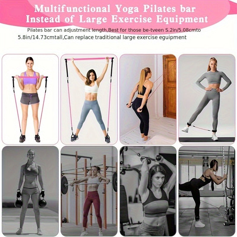 Pilates Bar Kit 14pcs with Resistance Bands & Tension Belt – Multifunctional Fitness Pedal Puller Stick for Home Yoga Stretch Training, Full Body Workout Equipment for Women Men