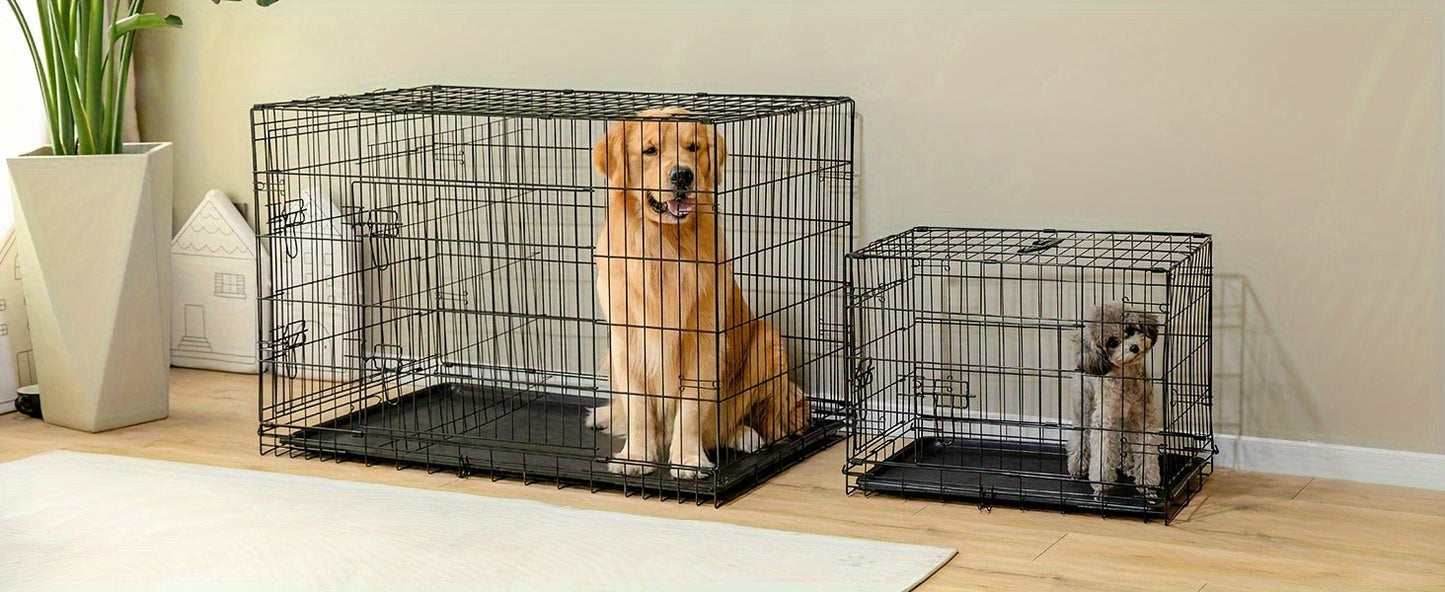 Dog Crate with Divider Panel & Double Door - Folding Metal Wire Dog Cage with Leak-Proof Tray, Indoor Outdoor Travel Pet Kennel for Small Medium Large Dogs, 5 Sizes