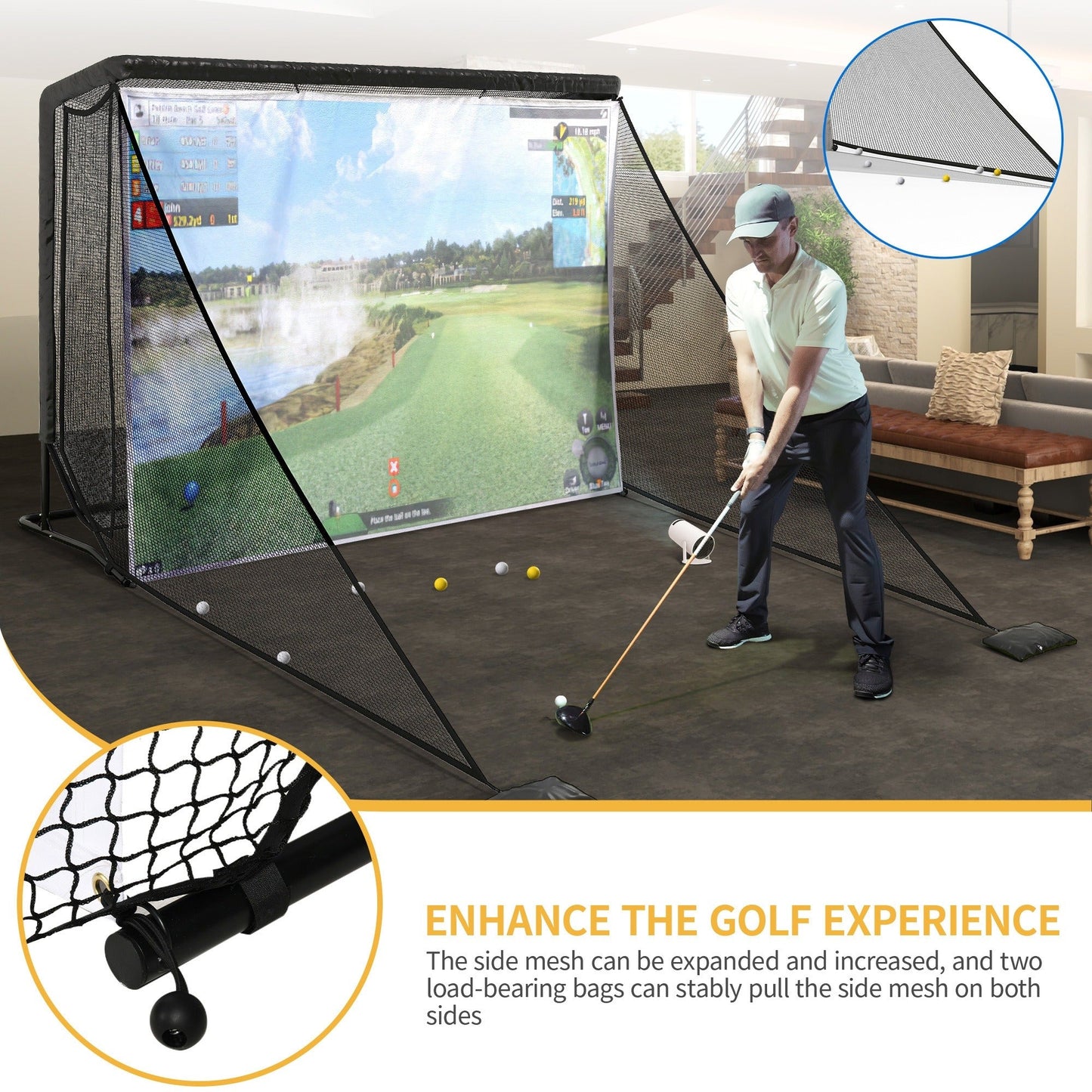 Golf Hitting Net 10x7ft Steel Frame | Golf Driving Net with Side Nets & Simulator Cloth for Backyard Indoor & Outdoor Swing Practice