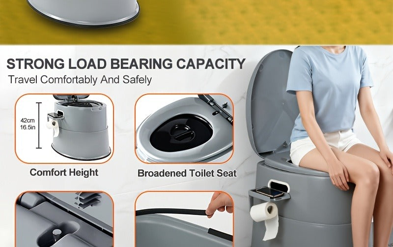 Extra Large Portable Toilet for Adults – Indoor Outdoor Commode with Detachable Inner Bucket & Removable Paper Holder, Lightweight Compact Design for Camping, Boating, Van Life & Emergency Use