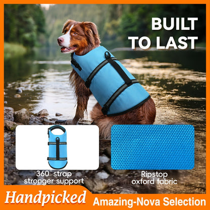Dog Life Jacket Ripstop Swim Vest with Handle – Buoyancy Flotation Dog Life Vest for Swimming, Boating & Water Safety, Sizes XS to XL, 6 Bright Colors for Small Medium Large Dogs