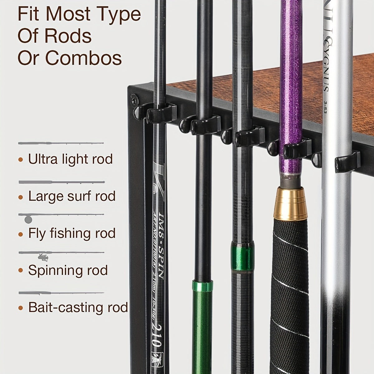 Rotating Fishing Rod Holder Rack Holds 10 Rods Tackle Storage Cart for Garage Floor Standing Pole Organizer Fishing Gear Storage for Men