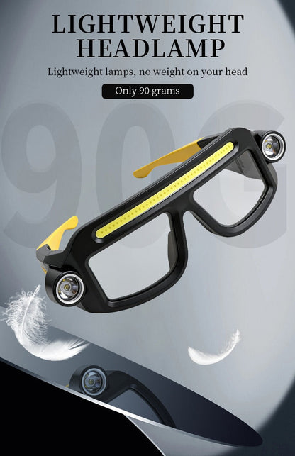 LED Headlamp Glasses 2-Pack, Head-Worn Flashlight with Flashing Mode for Night Running, Cycling, Fishing, Camping, Hiking, Crafts & Work Lighting – Hands-Free Wearable Light