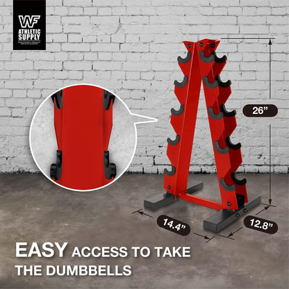 Dumbbell Rack A-Frame 5-Tier Heavy Duty Weight Storage Stand – Space-Saving Vertical Dumbbell Holder for Home Gym, Holds 5-25LB Hex & Rubber Dumbbells