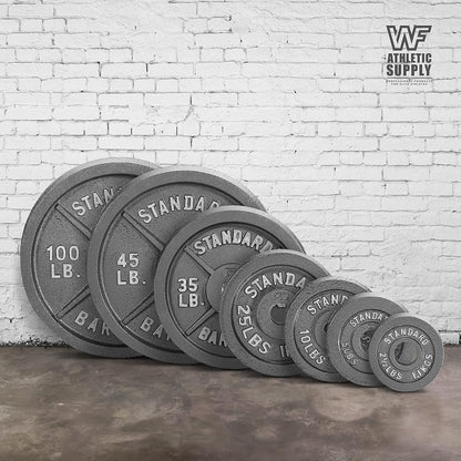Cast Iron Weight Plates 2-Inch Standard Barbell Plates Solid Iron Gym Weights for Strength Training Weightlifting Bodybuilding Powerlifting Home Gym Multiple Sizes 2.5LB to 100LB