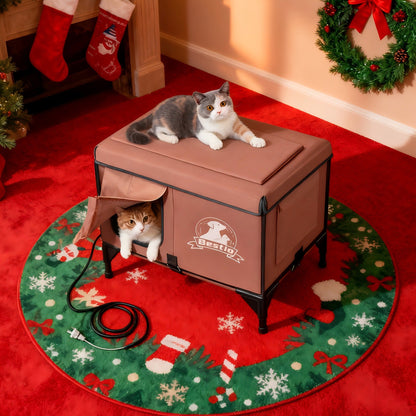 Heated Cat House 3-in-1 with Removable Warming Pad, Elevated Cat Bed for Indoor & Outdoor Cats, Chew-Resistant Cord, Double Door Cat Cave, All-Season Cat Shelter & Condo