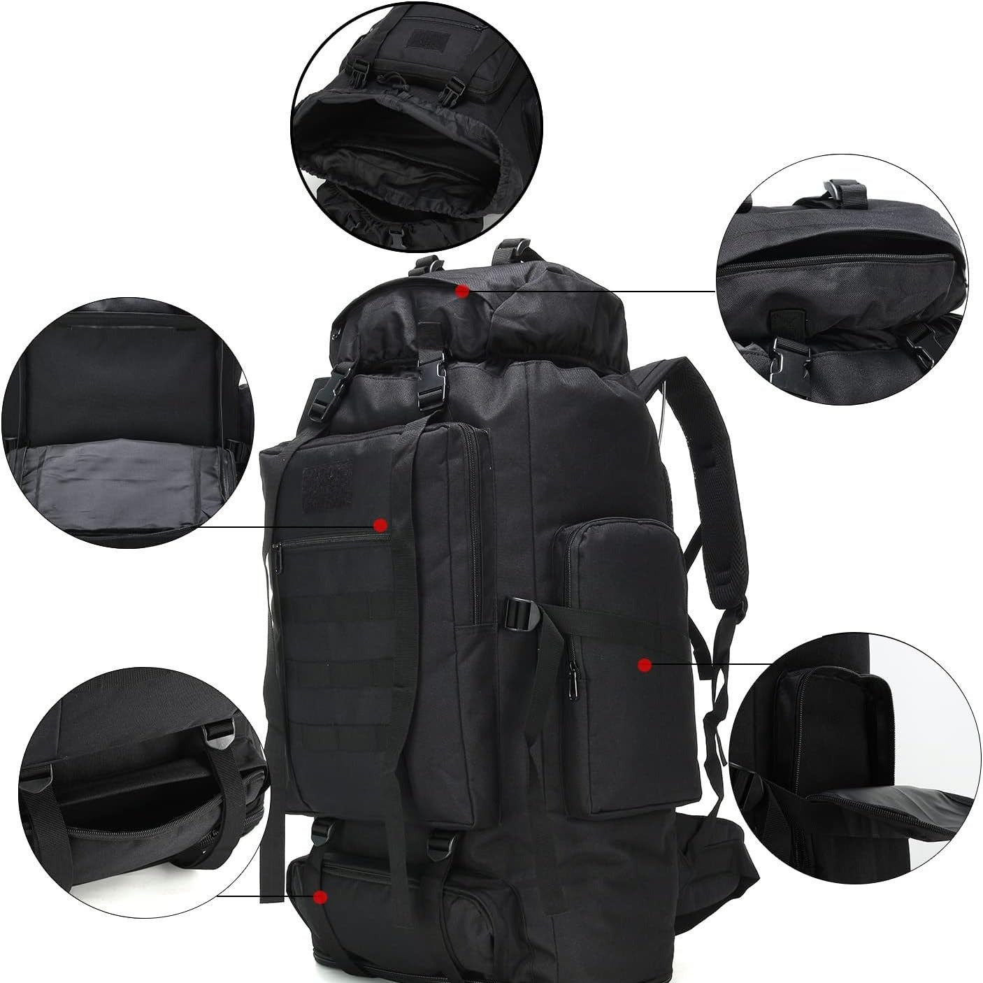Large Capacity Expandable Outdoor Backpack 26-42 Gal – Soft Shell Geometric Pattern Hiking Rucksack for Camping, Mountaineering & Leisure | Black & Jungle Camo