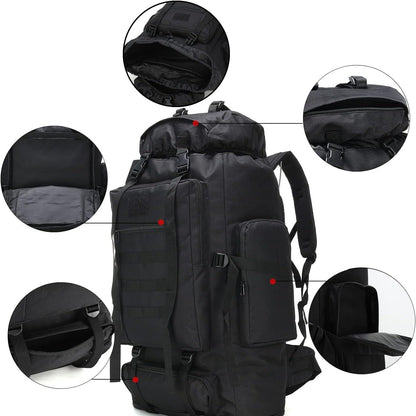 Large Capacity Expandable Outdoor Backpack 26-42 Gal – Soft Shell Geometric Pattern Hiking Rucksack for Camping, Mountaineering & Leisure | Black & Jungle Camo