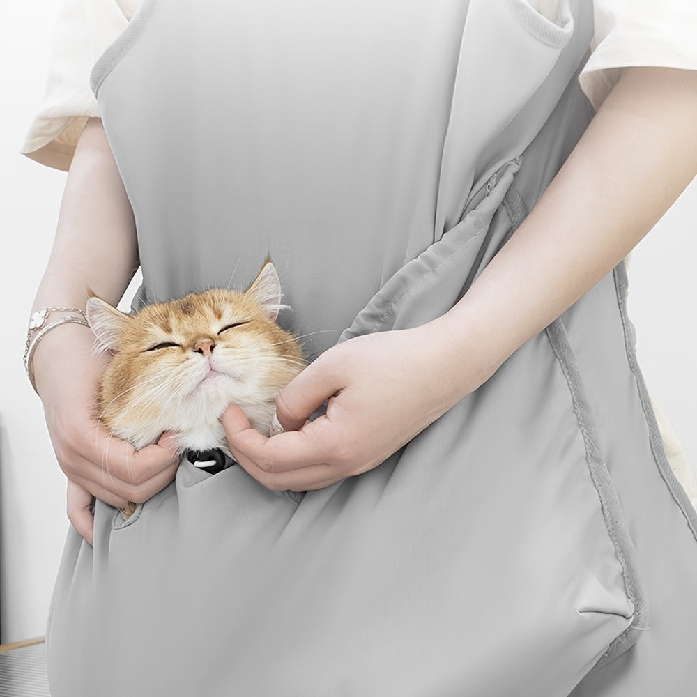 Cat Grooming Apron Restraint Bag with 4 Fixed Holes – Breathable Anti-Scratch Cat Bathing Bag for Nail Trimming, Ear Cleaning & Grooming, Portable Cat Care Wrap for Home & Vet Use