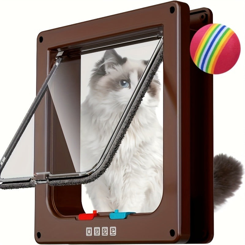 Cat Door & Dog Door with 4-Way Safety Lock – Weatherproof Flip Pet Door for Cats & Dogs, M/L/XL Sizes in White, Black & Coffee, Bonus Rainbow Ball Toy Included