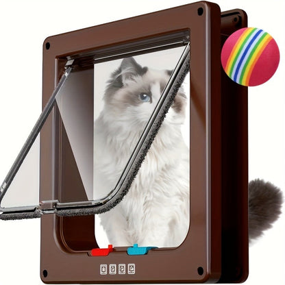 Cat Door & Dog Door with 4-Way Safety Lock – Weatherproof Flip Pet Door for Cats & Dogs, M/L/XL Sizes in White, Black & Coffee, Bonus Rainbow Ball Toy Included