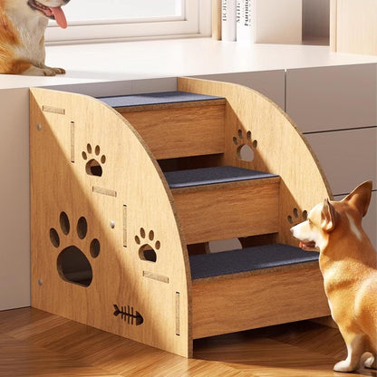 Solid Wood Pet Stairs for Bed & Sofa – 3 & 4 Step Dog Steps with Non-Slip Surface & Safety Rails for Small Medium Dogs & Senior Pets